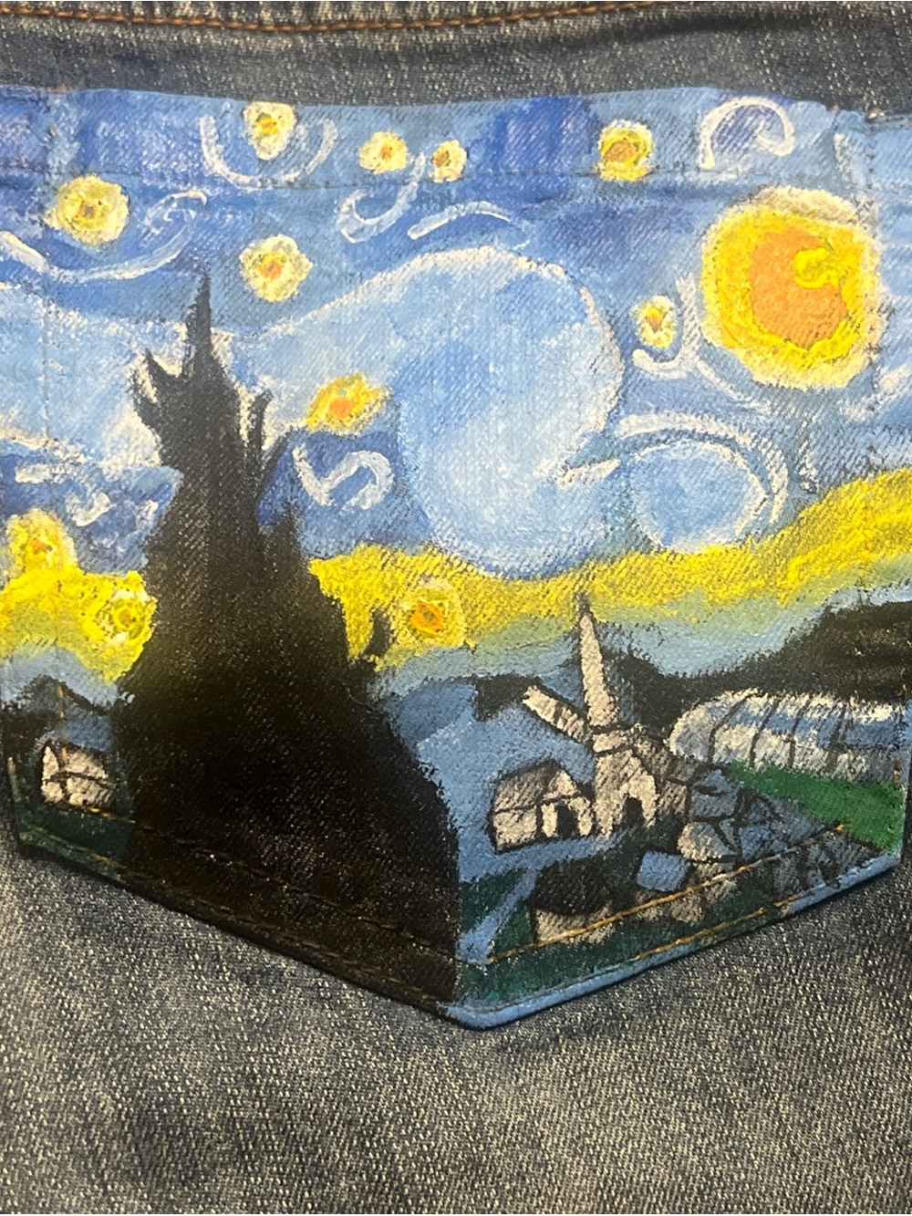 Torrid Size 14 Jeans Custom Hand Painted Van Gogh Starry Night Pocket Denim